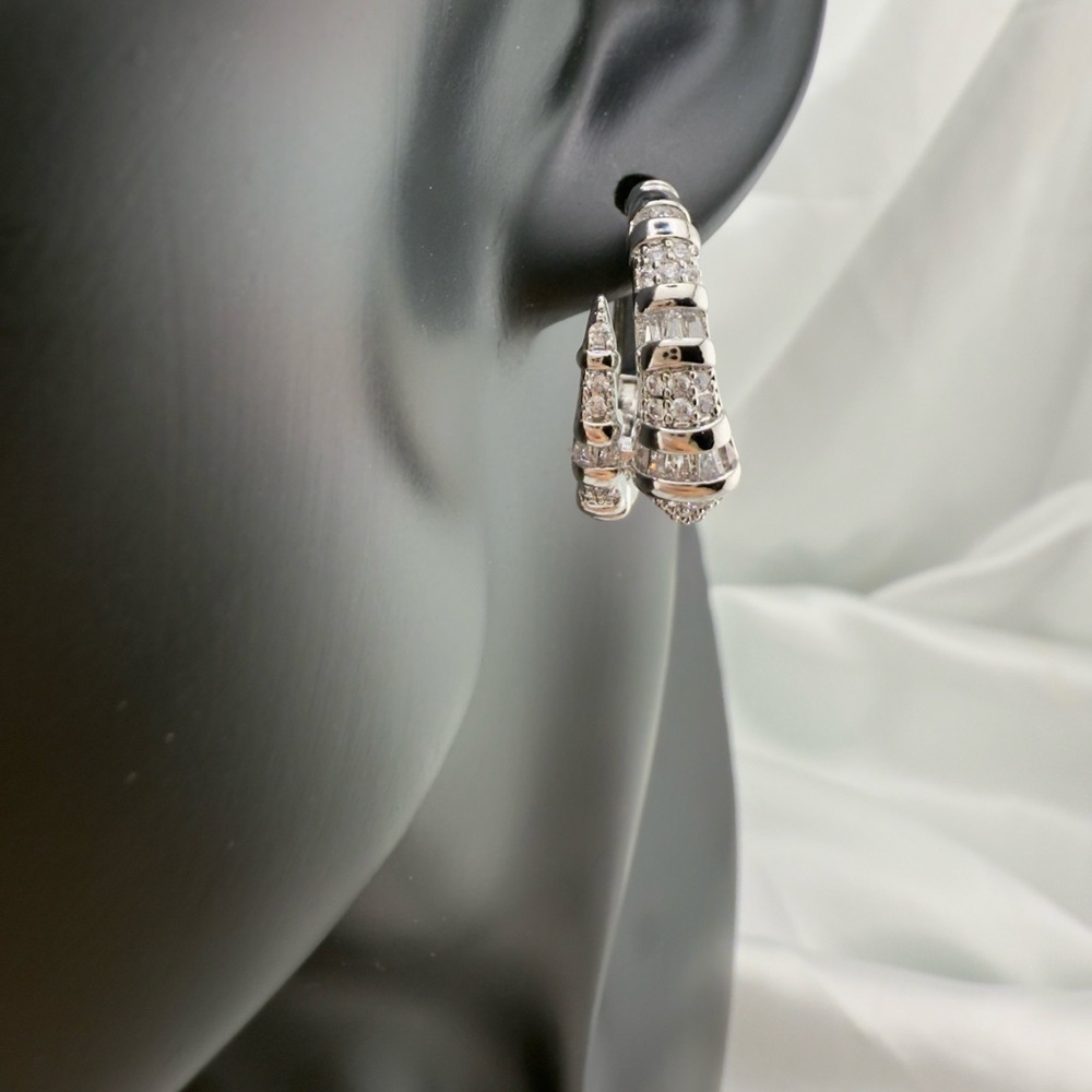 Classic Serpent Serpentine Elegant Silver Hoop Earrings View 4